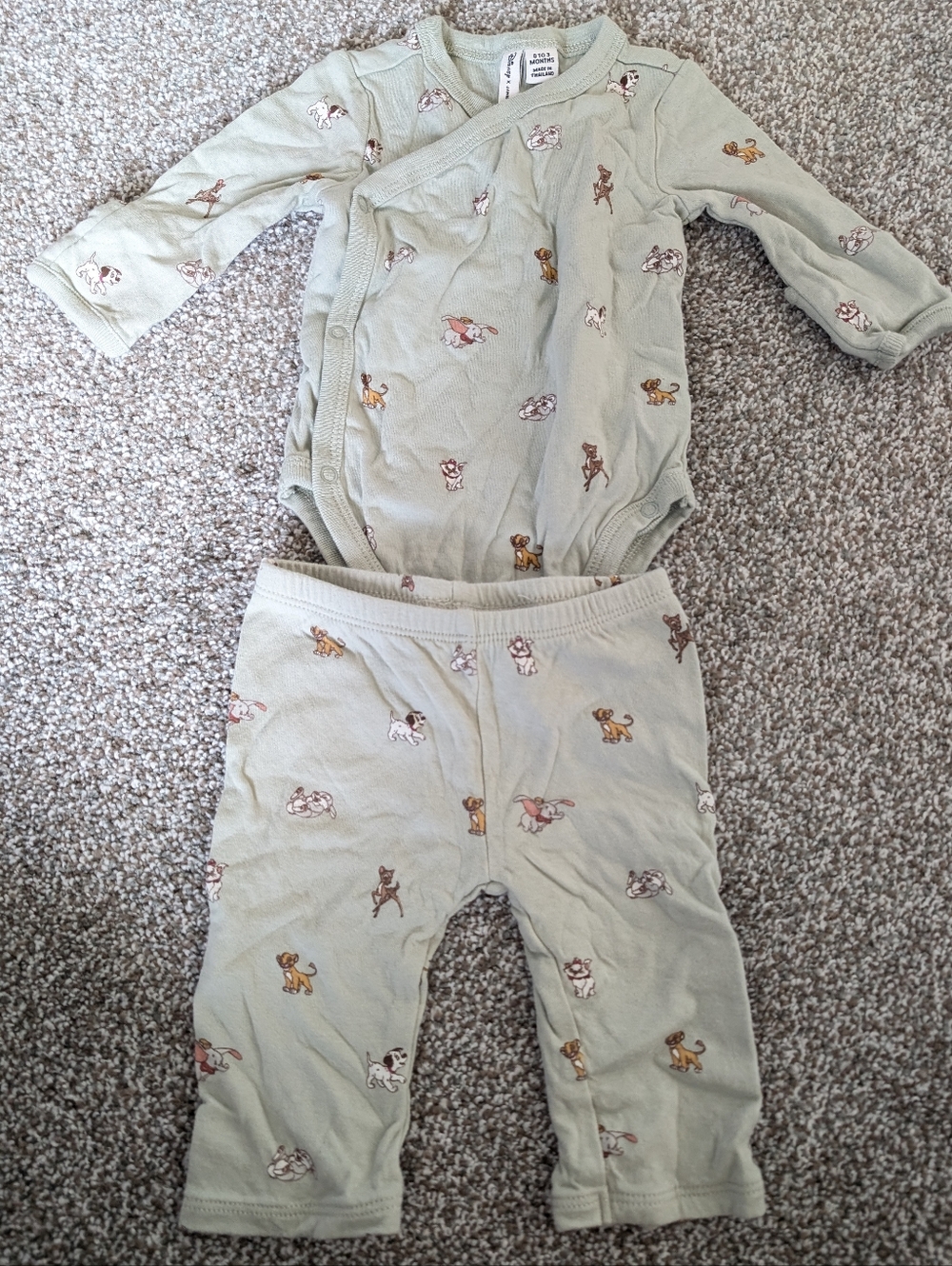 Disney x Janie and Jack Baby Two-Piece Snap Bodysuit & Pants Sage Green 0-3 Mo